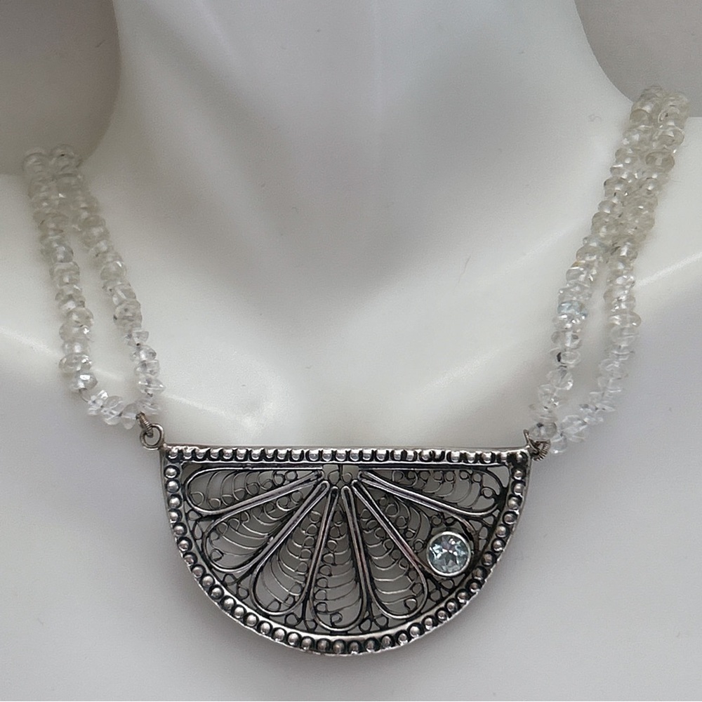 Cynthia Gale Ca D’zan Sunset Sterling Silver Aquamarine Blue Topaz Necklace